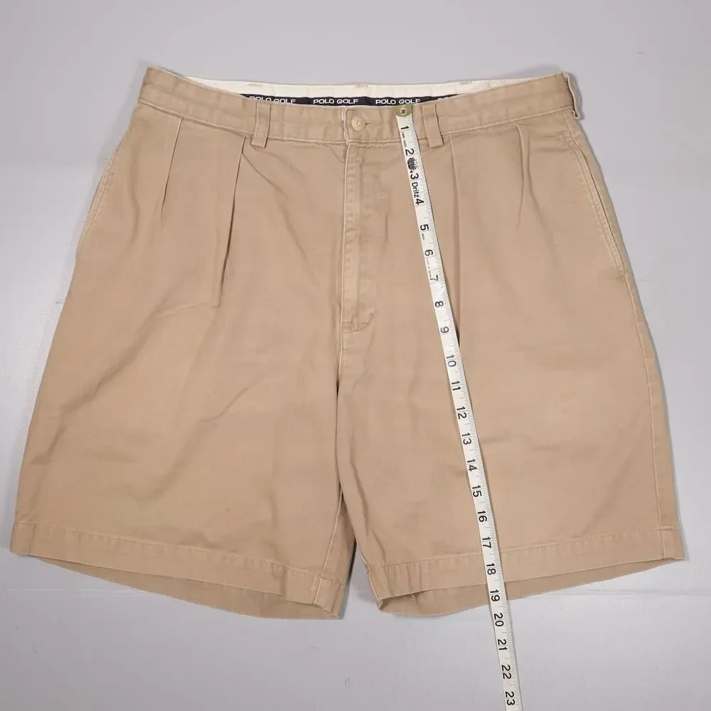 VTG Polo Ralph Lauren Classic Golf Shorts Pleated Beige Cotton Mens 34 x 8